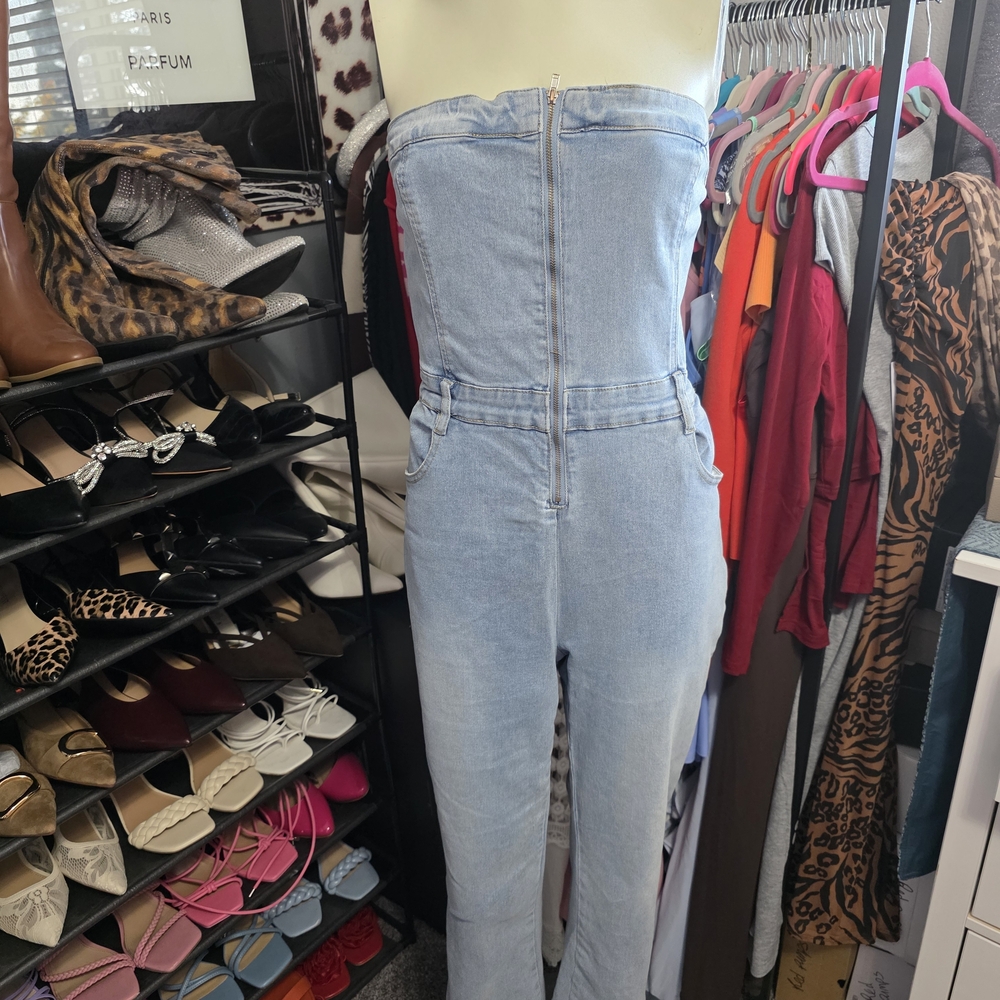 Women's Strapless Denim Jumpsuit